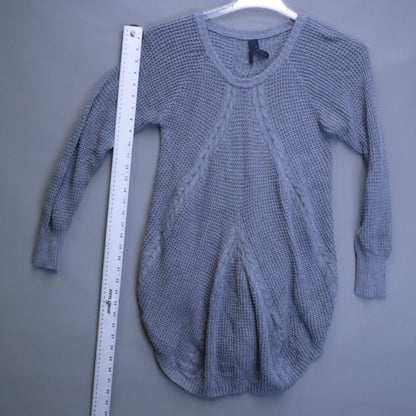Grey Textured Knit Cocoon Tunic Sweater Womens Medium Cable Accent High Low Hem