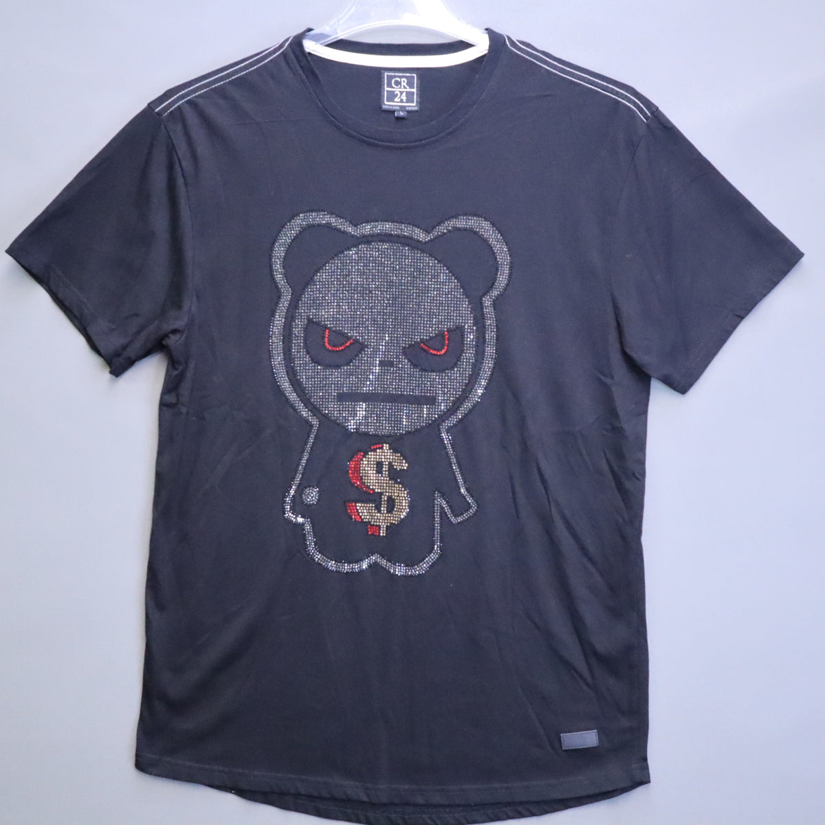 CR24 Money Bear Rhinestone T-Shirt Mens Large Black Crystal Studded Streetwear L