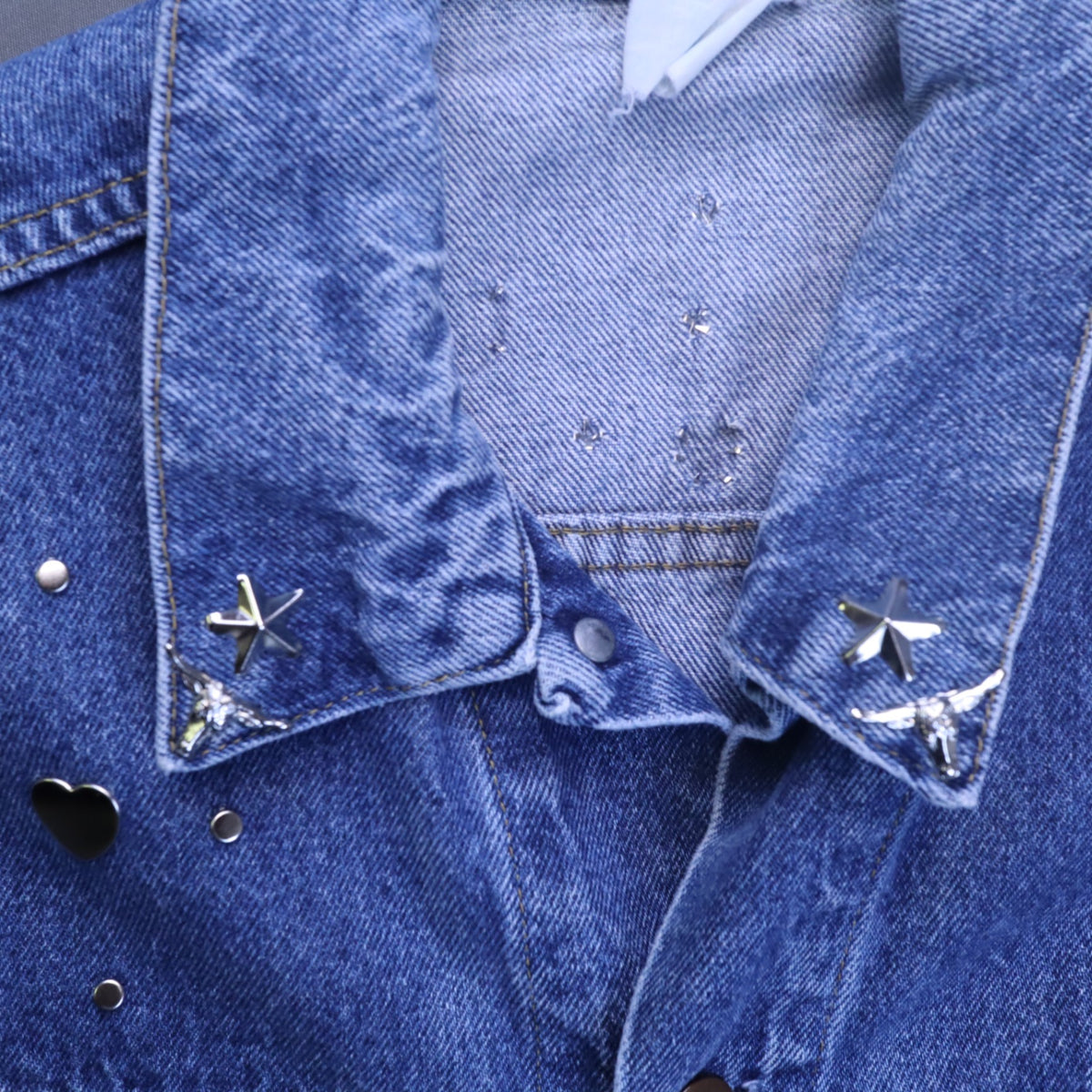 Vintage Western Studded Denim Vest Sleeveless Cutoff Trucker Jacket Hearts Stars