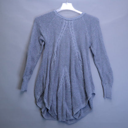 Grey Textured Knit Cocoon Tunic Sweater Womens Medium Cable Accent High Low Hem