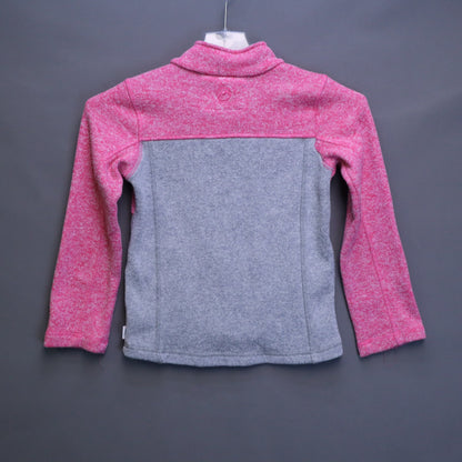 Magellan Outdoors Girls Medium Heather Pink Grey Sweater Knit Snap Fleece Pullover