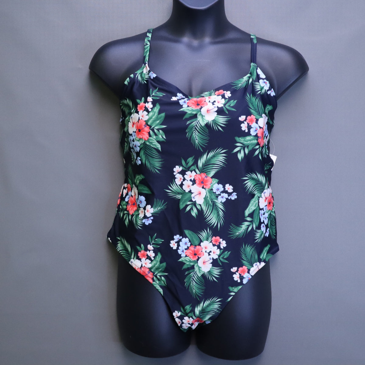 NWT Old Navy Womens 2X Tropical Hibiscus One Piece Swimsuit Navy Blue Floral Plus