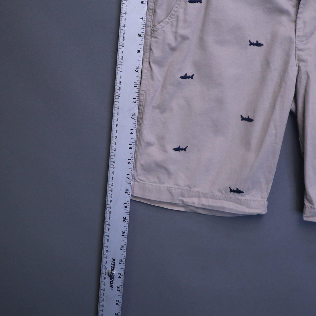 Colours Alexander Julian Mens 32 Chino Shorts Tan Embroidered Shark Print Flat
