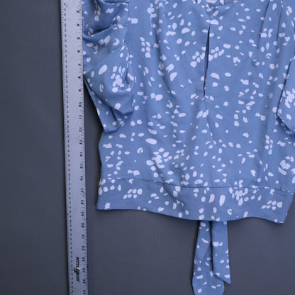 Milk & Honey Blue Polka Dot Puff Sleeve Blouse Womens XL Tie Front Button Back