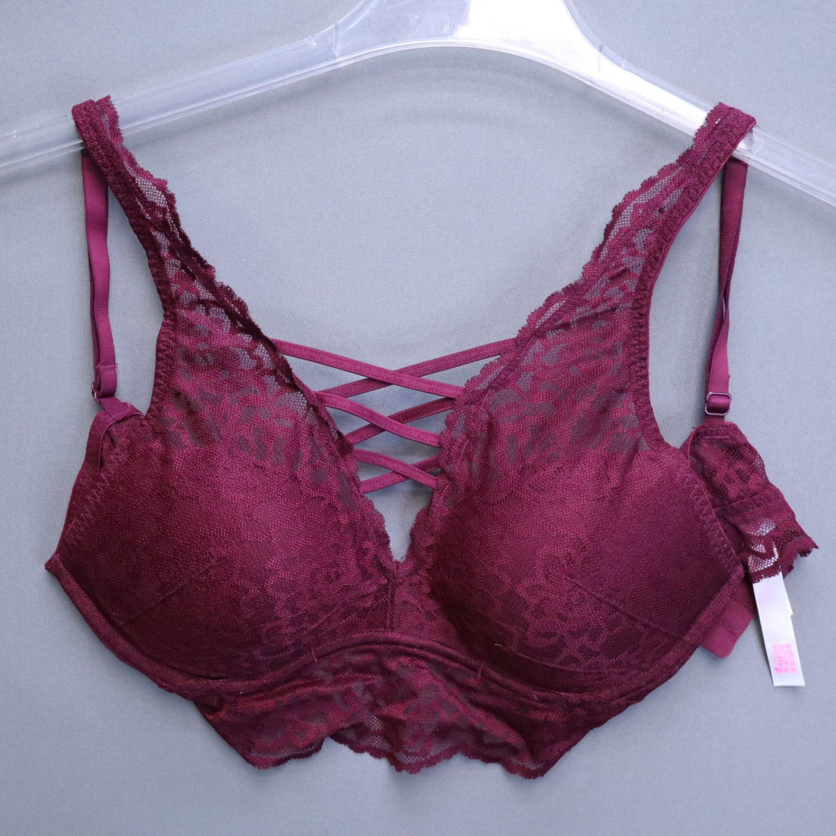 PINK Victoria's Secret Maroon Burgundy Lace Crisscross Push-Up Bralette Small