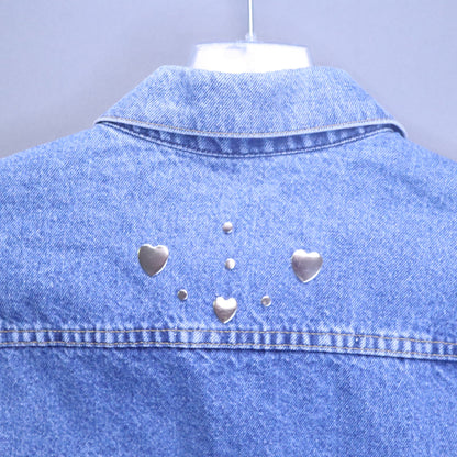 Vintage Western Studded Denim Vest Sleeveless Cutoff Trucker Jacket Hearts Stars
