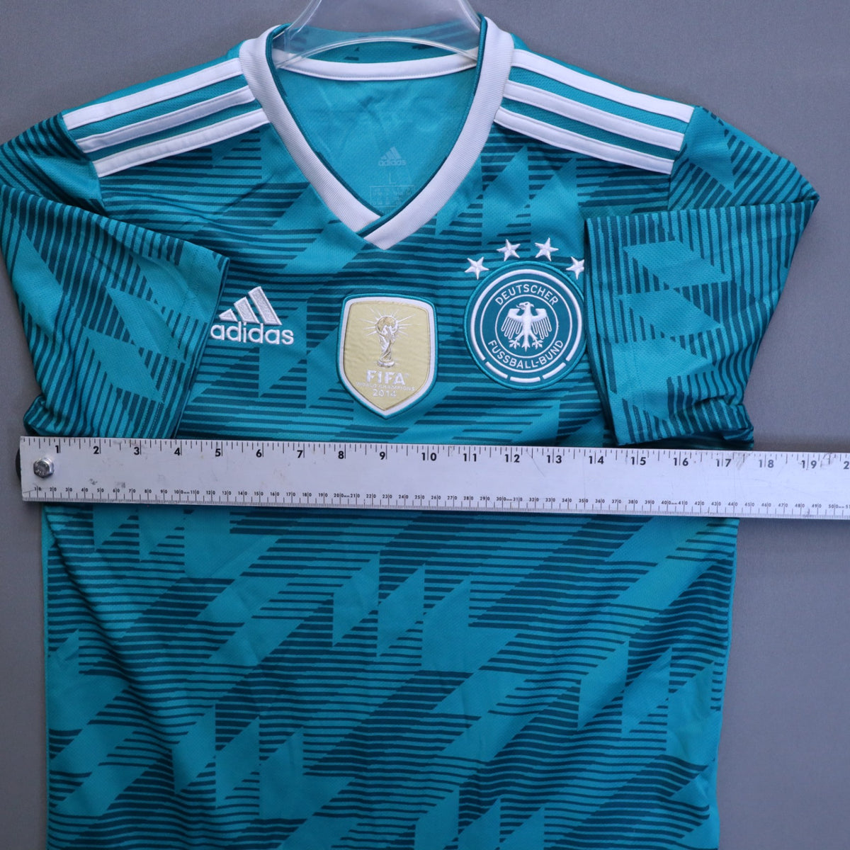 Adidas Germany 2018 World Cup Away Soccer Jersey Youth Large Teal DFB Climalite