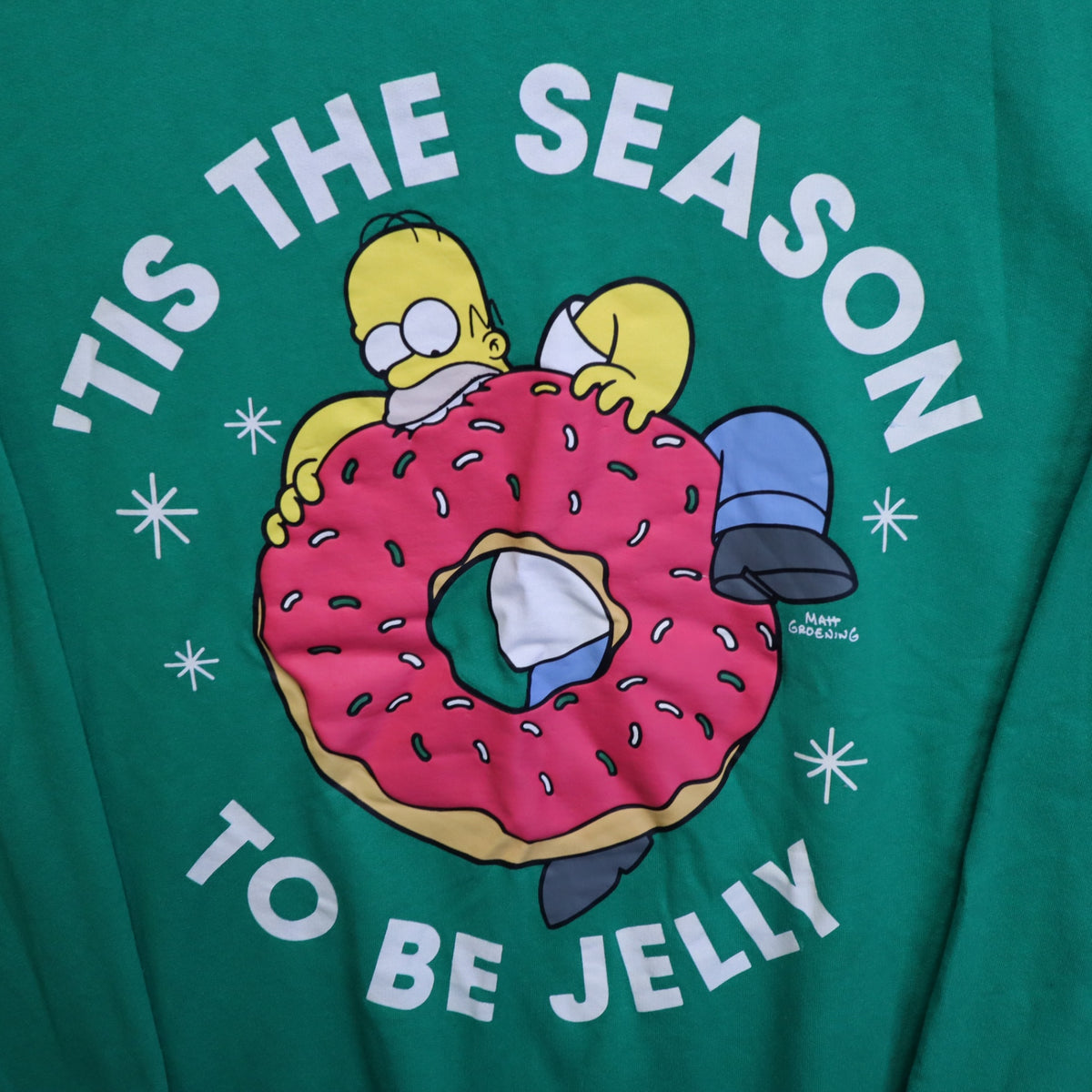 The Simpsons Mens XXL Green Fleece Sweatshirt Homer Donut Tis The Season Jelly