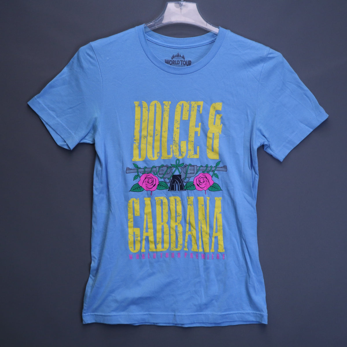 World Tour Dolce & Gabbana Guns N Roses Parody Graphic T-Shirt Mens Small Blue