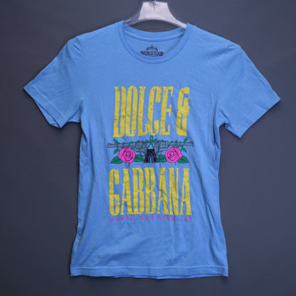 World Tour Dolce & Gabbana Guns N Roses Parody Graphic T-Shirt Mens Small Blue