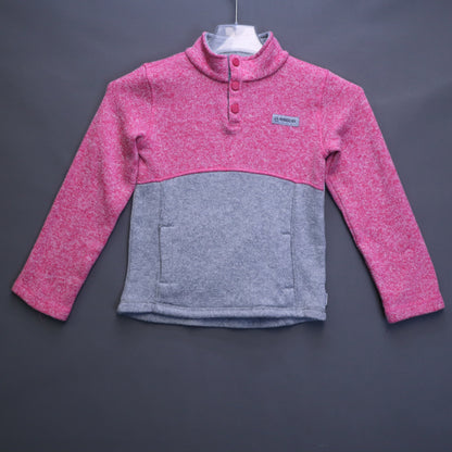 Magellan Outdoors Girls Medium Heather Pink Grey Sweater Knit Snap Fleece Pullover