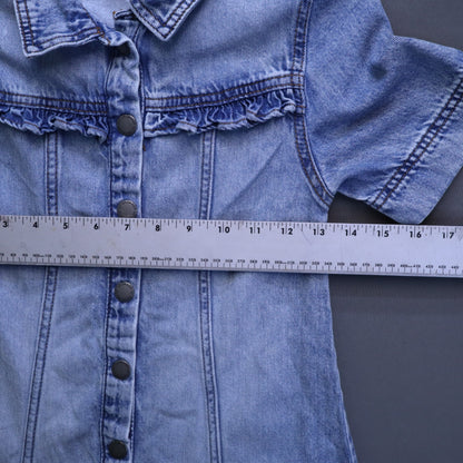 Cotton On Kids Girls Size 8 Light Wash Denim Ruffle Button Front Shirt Dress