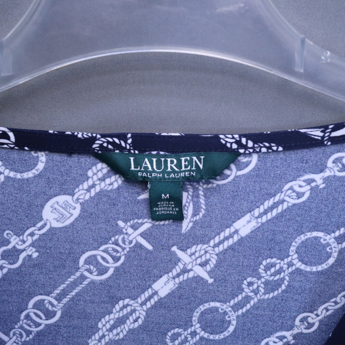 Lauren Ralph Lauren Navy Chain Anchor Nautical Wrap Blouse Womens Medium Tie