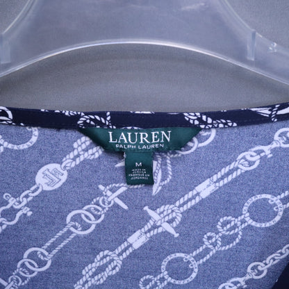 Lauren Ralph Lauren Navy Chain Anchor Nautical Wrap Blouse Womens Medium Tie