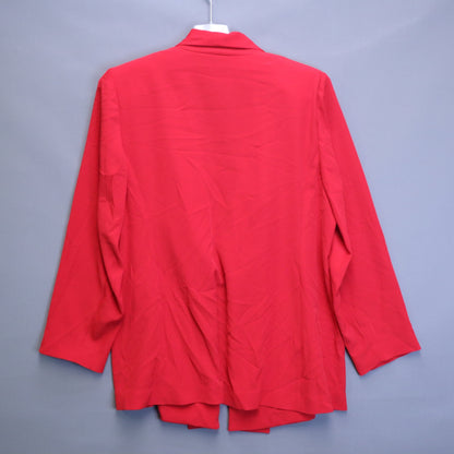 Calvin Klein Womens 1X Red Open Front Shawl Collar Blazer Jacket Chain Accent