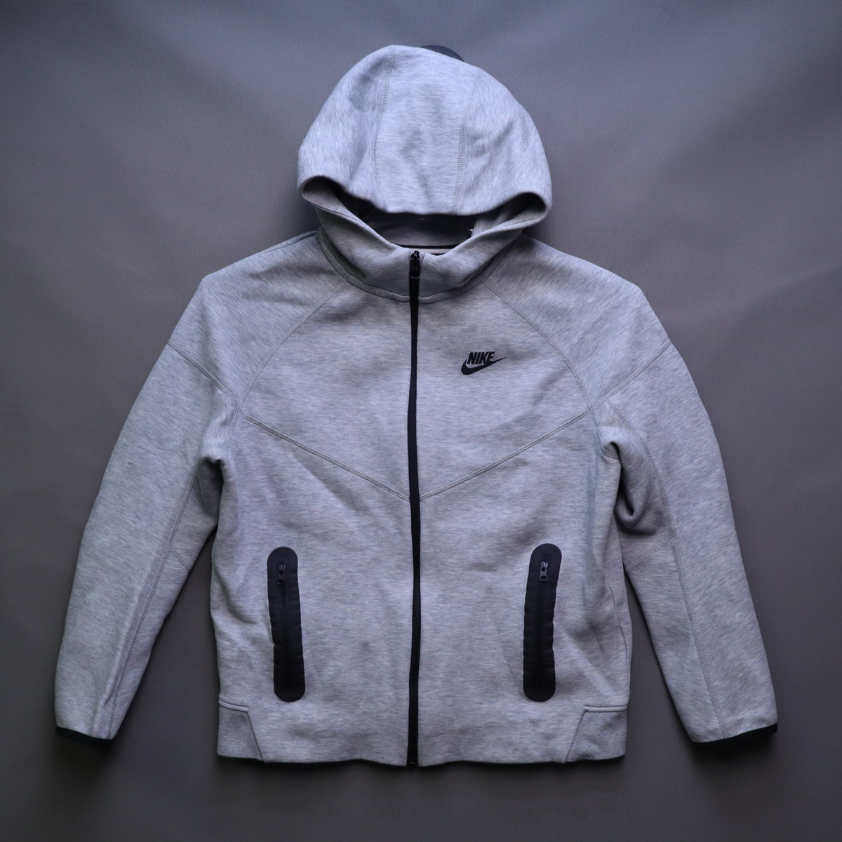 Nike Tech Fleece Full Zip Windrunner Hoodie Mens Large Heather Grey Black Trim L