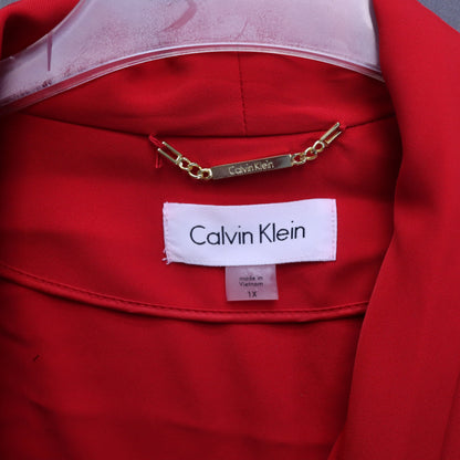 Calvin Klein Womens 1X Red Open Front Shawl Collar Blazer Jacket Chain Accent