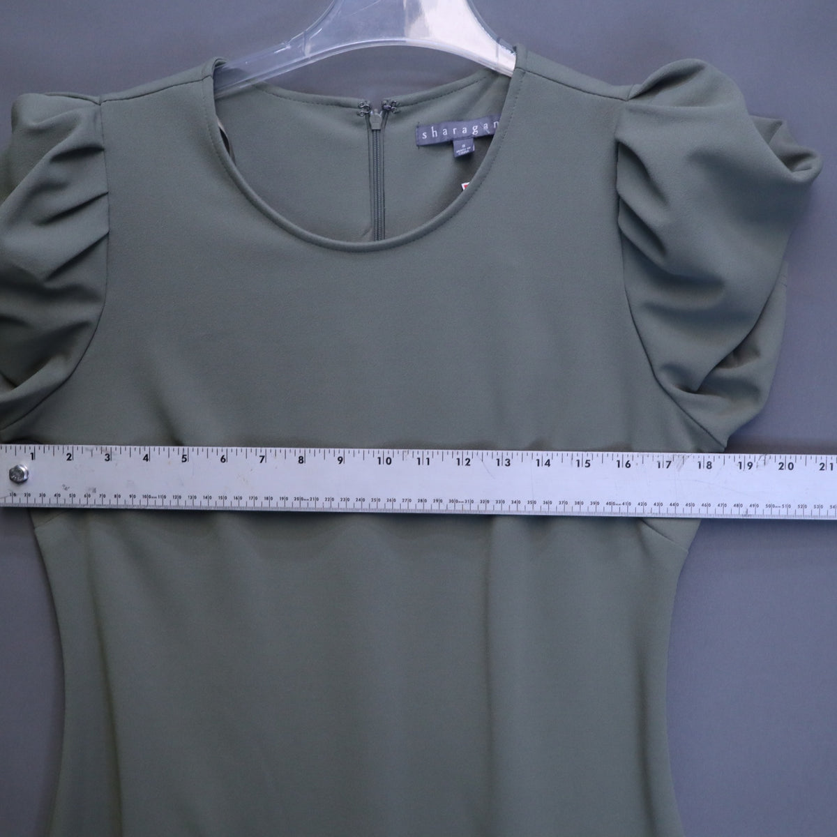 NWT Sharagano Sage Green Puff Sleeve Sheath Dress Womens Size 8 Workwear Modest
