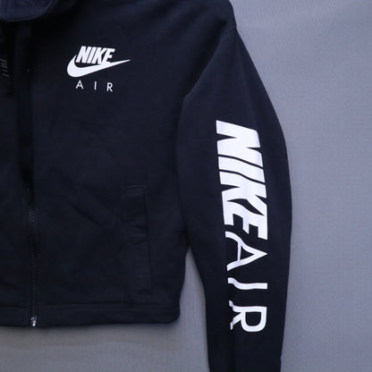 Nike Air Full Zip Cropped French Terry Hoodie Womens XS Black Spellout Sleeve