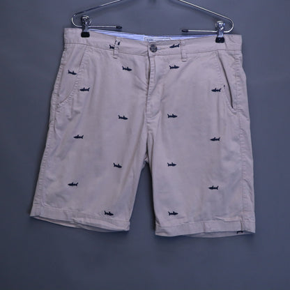Colours Alexander Julian Mens 32 Chino Shorts Tan Embroidered Shark Print Flat