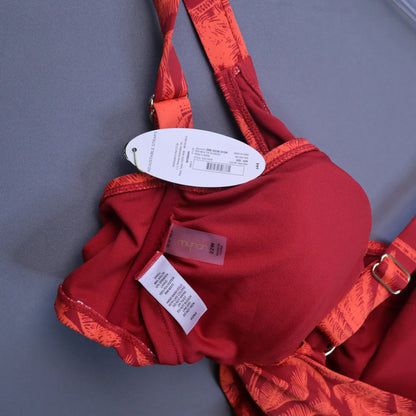 NWT Mynah 2-Piece Bikini Swimsuit Set Womens Plus Size 22W Red Palm O-Ring High Rise
