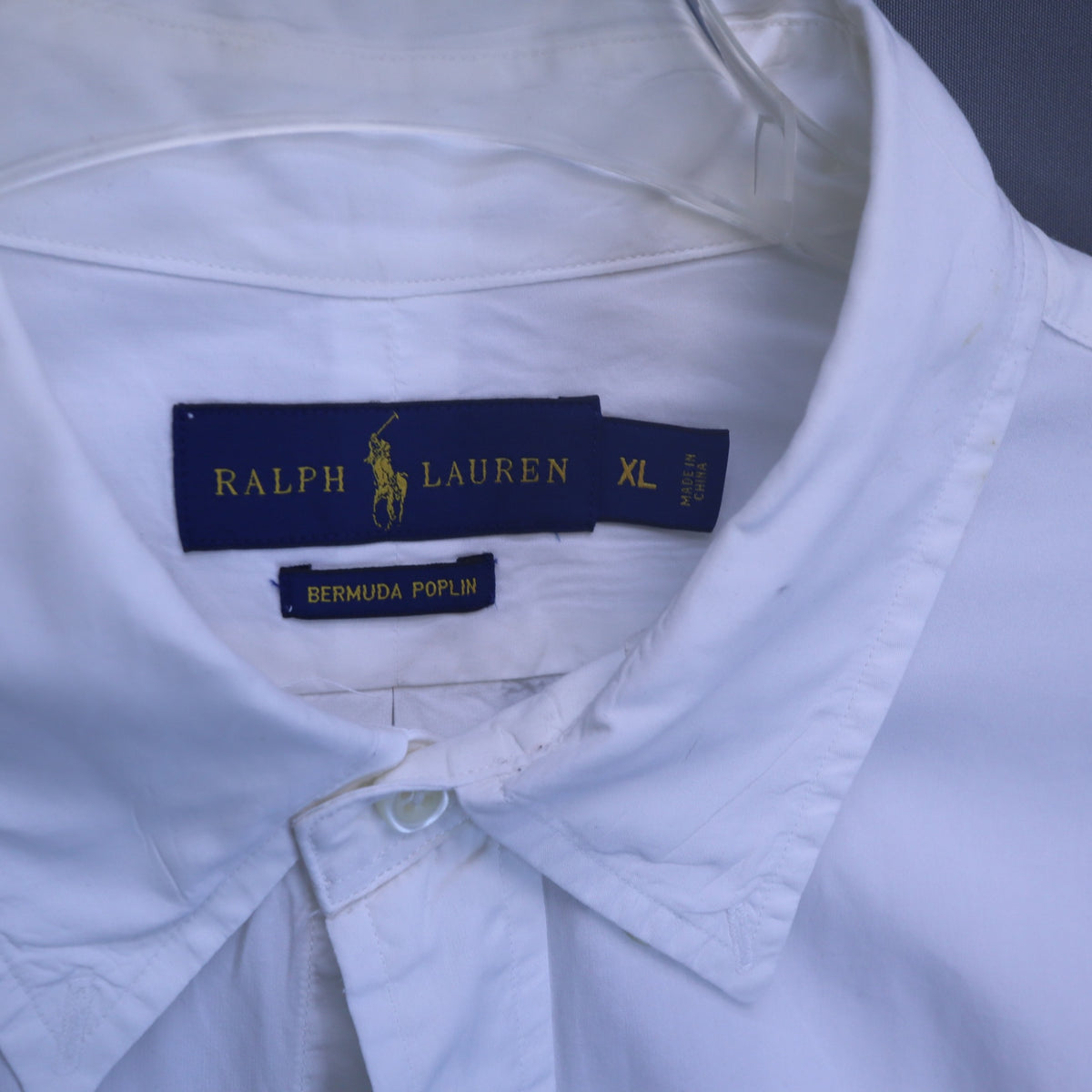 Ralph Lauren Mens XL Bermuda Poplin Button Down Shirt White Long Sleeve Blue Pony