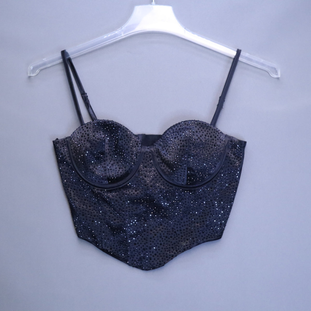 NWT Windsor Black Rhinestone Satin Corset Bustier Crop Top Womens Small $43