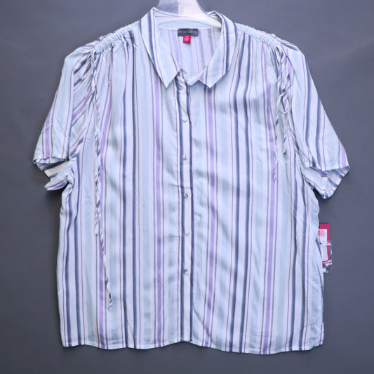 NWT Vince Camuto Womens XL Striped Short Sleeve Ruched Shoulder Blouse Top $99