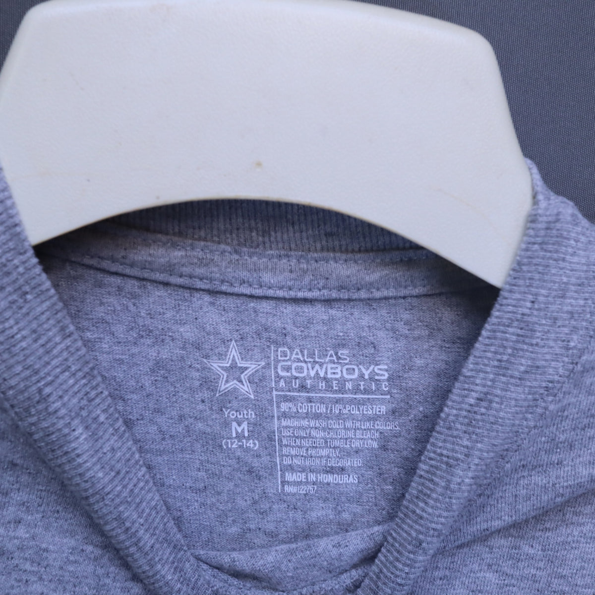 Dallas Cowboys Authentic Heather Grey T-Shirt Youth Medium 12-14 Star Sleeve Tee