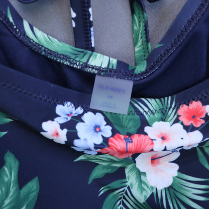 NWT Old Navy Womens 2X Tropical Hibiscus One Piece Swimsuit Navy Blue Floral Plus