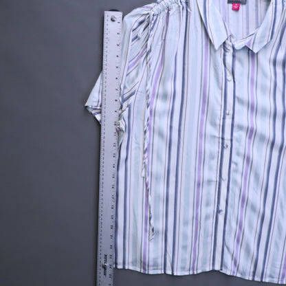 NWT Vince Camuto Womens XL Striped Short Sleeve Ruched Shoulder Blouse Top $99