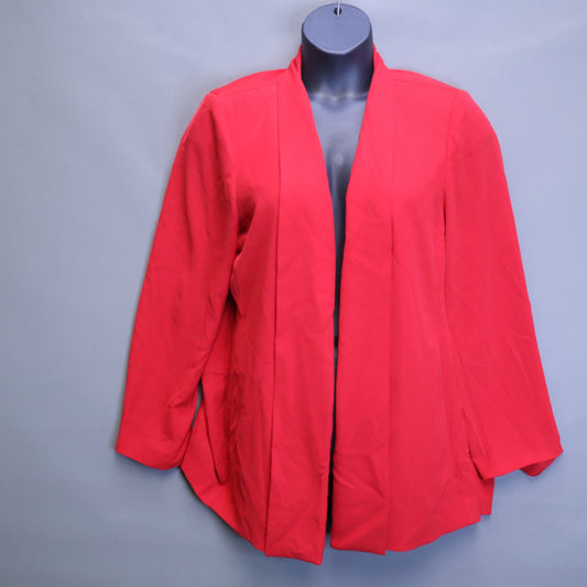 Calvin Klein Womens 1X Red Open Front Shawl Collar Blazer Jacket Chain Accent
