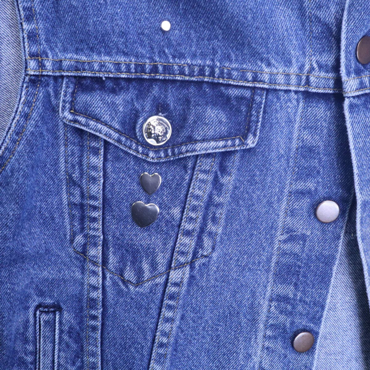 Vintage Western Studded Denim Vest Sleeveless Cutoff Trucker Jacket Hearts Stars