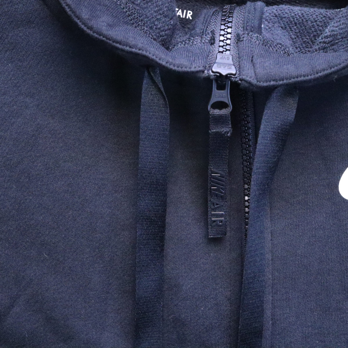 Nike Air Full Zip Cropped French Terry Hoodie Womens XS Black Spellout Sleeve