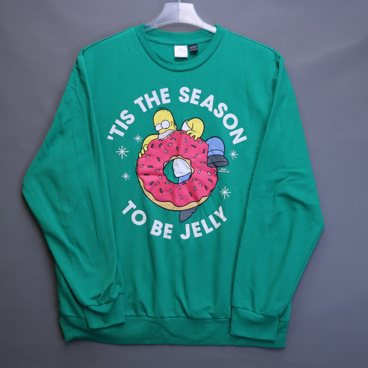 The Simpsons Mens XXL Green Fleece Sweatshirt Homer Donut Tis The Season Jelly