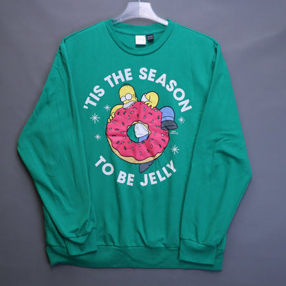The Simpsons Mens XXL Green Fleece Sweatshirt Homer Donut Tis The Season Jelly