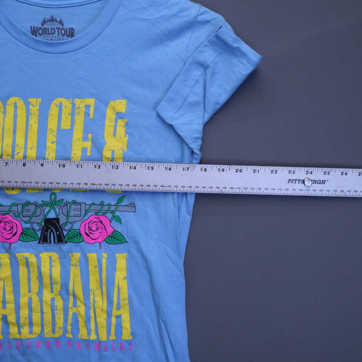 World Tour Dolce & Gabbana Guns N Roses Parody Graphic T-Shirt Mens Small Blue