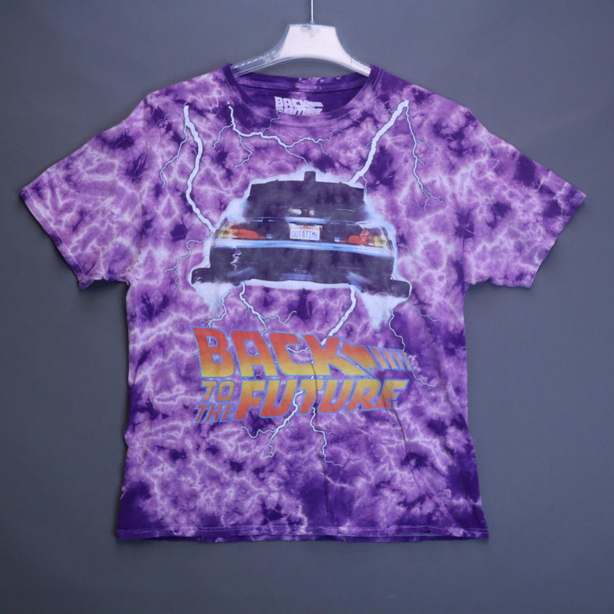Back to the Future DeLorean Purple Tie Dye Graphic T-Shirt Mens Large Movie Tee