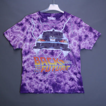 Back to the Future DeLorean Purple Tie Dye Graphic T-Shirt Mens Large Movie Tee