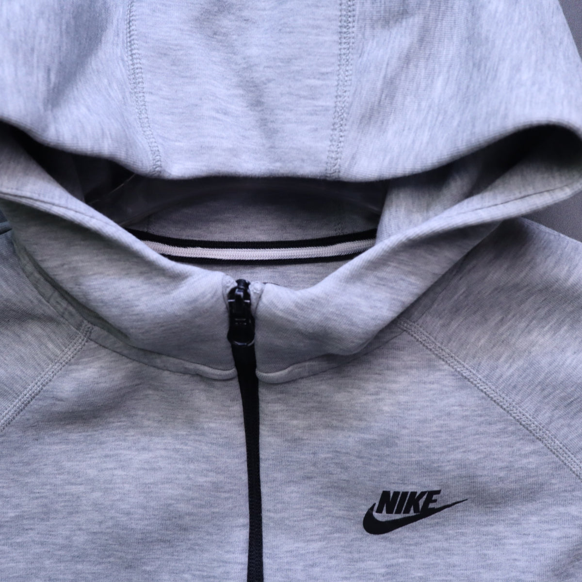 Nike Tech Fleece Full Zip Windrunner Hoodie Mens Large Heather Grey Black Trim L