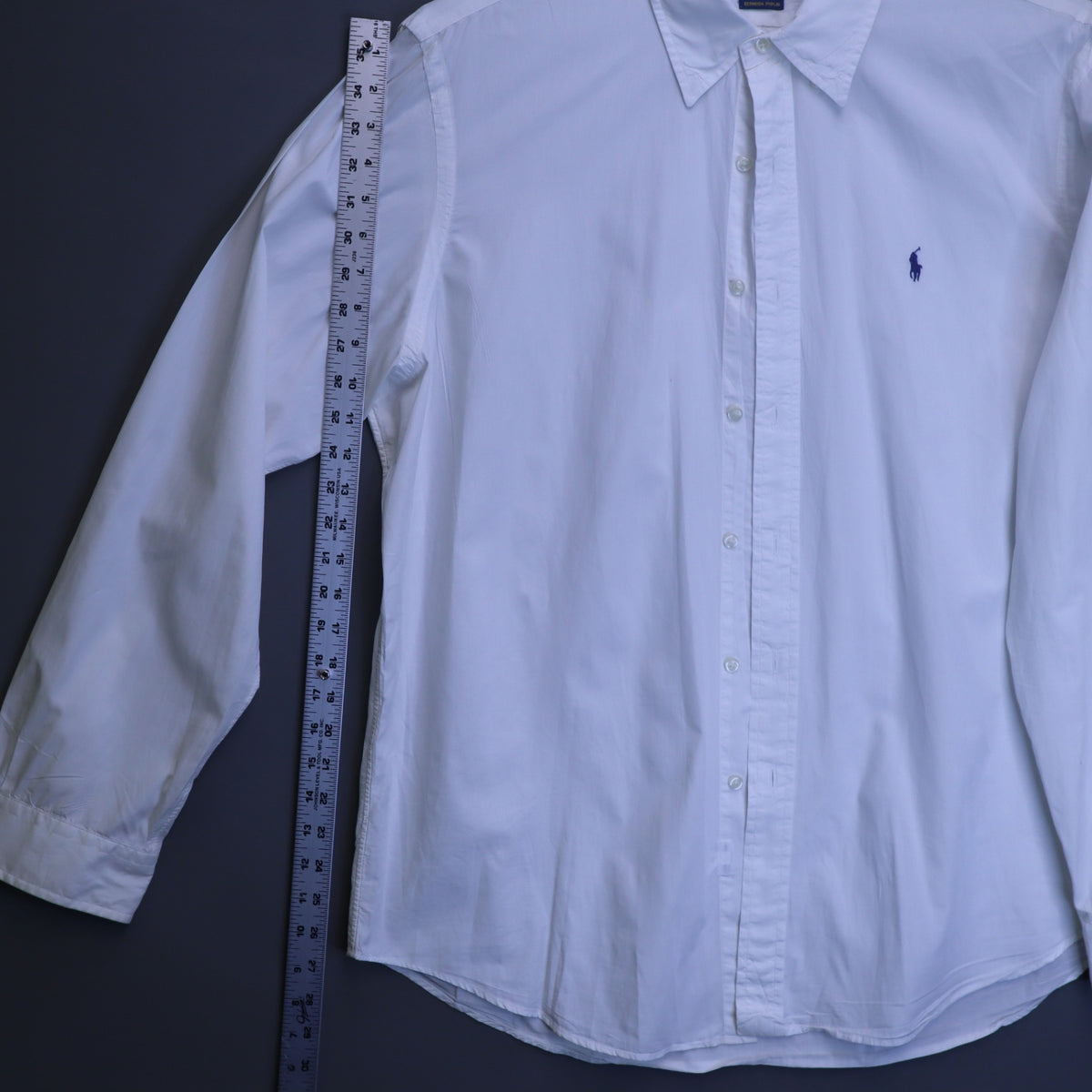 Ralph Lauren Mens XL Bermuda Poplin Button Down Shirt White Long Sleeve Blue Pony