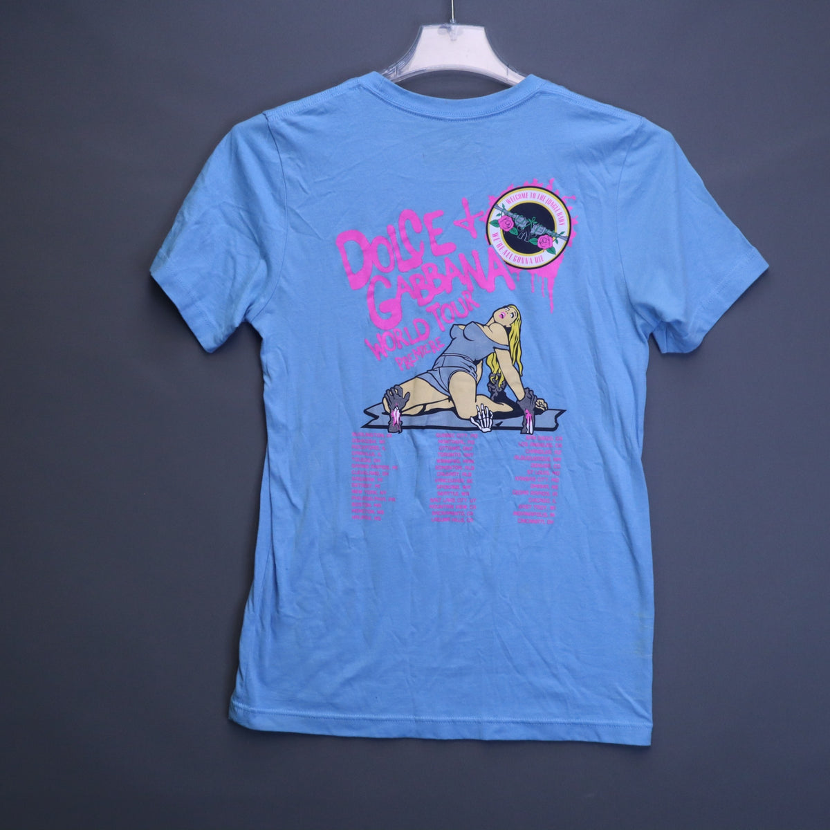 World Tour Dolce & Gabbana Guns N Roses Parody Graphic T-Shirt Mens Small Blue