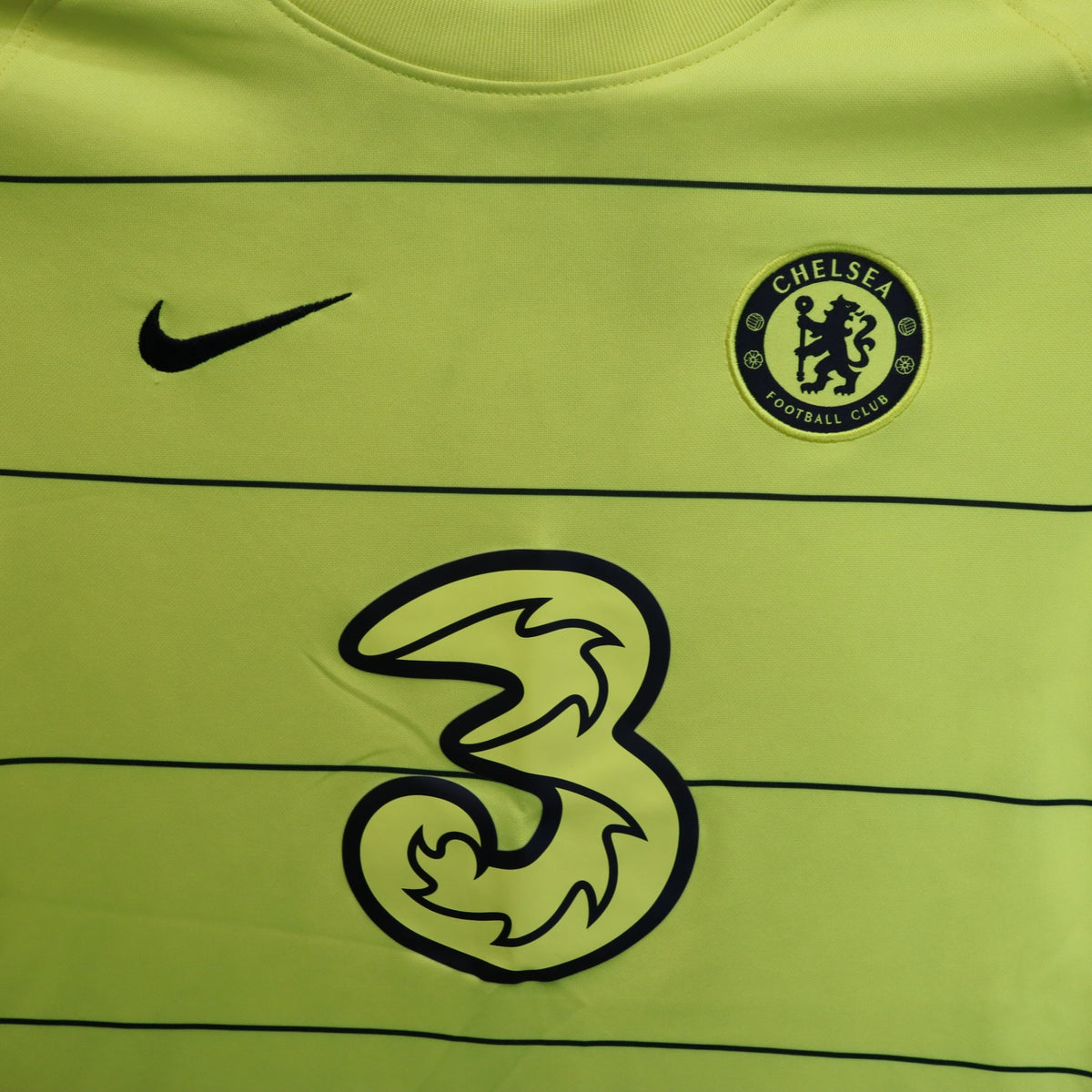 Nike Chelsea FC 2021-22 Away Soccer Jersey Youth Large Volt Yellow Pinstripe 3