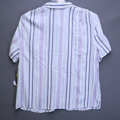 NWT Vince Camuto Womens XL Striped Short Sleeve Ruched Shoulder Blouse Top $99