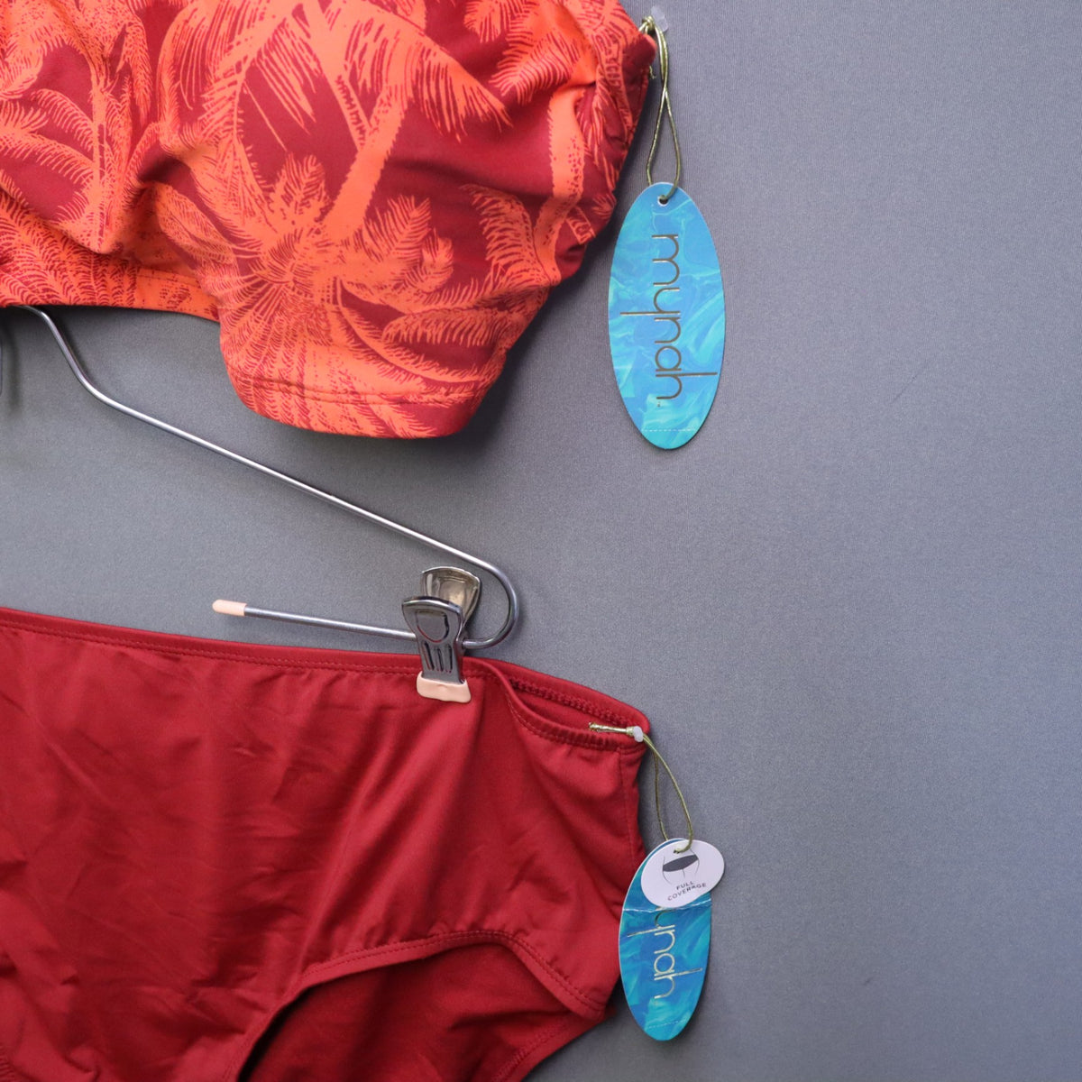 NWT Mynah 2-Piece Bikini Swimsuit Set Womens Plus Size 22W Red Palm O-Ring High Rise