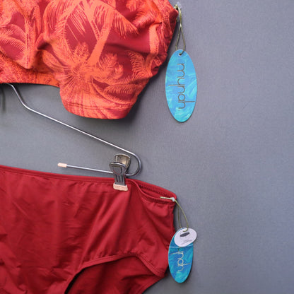NWT Mynah 2-Piece Bikini Swimsuit Set Womens Plus Size 22W Red Palm O-Ring High Rise