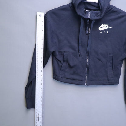 Nike Air Full Zip Cropped French Terry Hoodie Womens XS Black Spellout Sleeve
