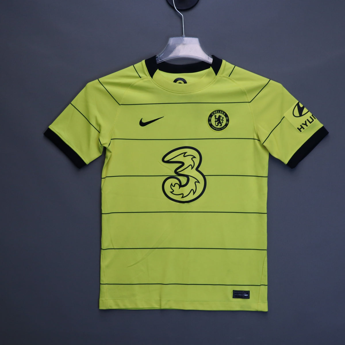 Nike Chelsea FC 2021-22 Away Soccer Jersey Youth Large Volt Yellow Pinstripe 3