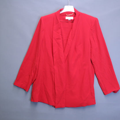 Calvin Klein Womens 1X Red Open Front Shawl Collar Blazer Jacket Chain Accent