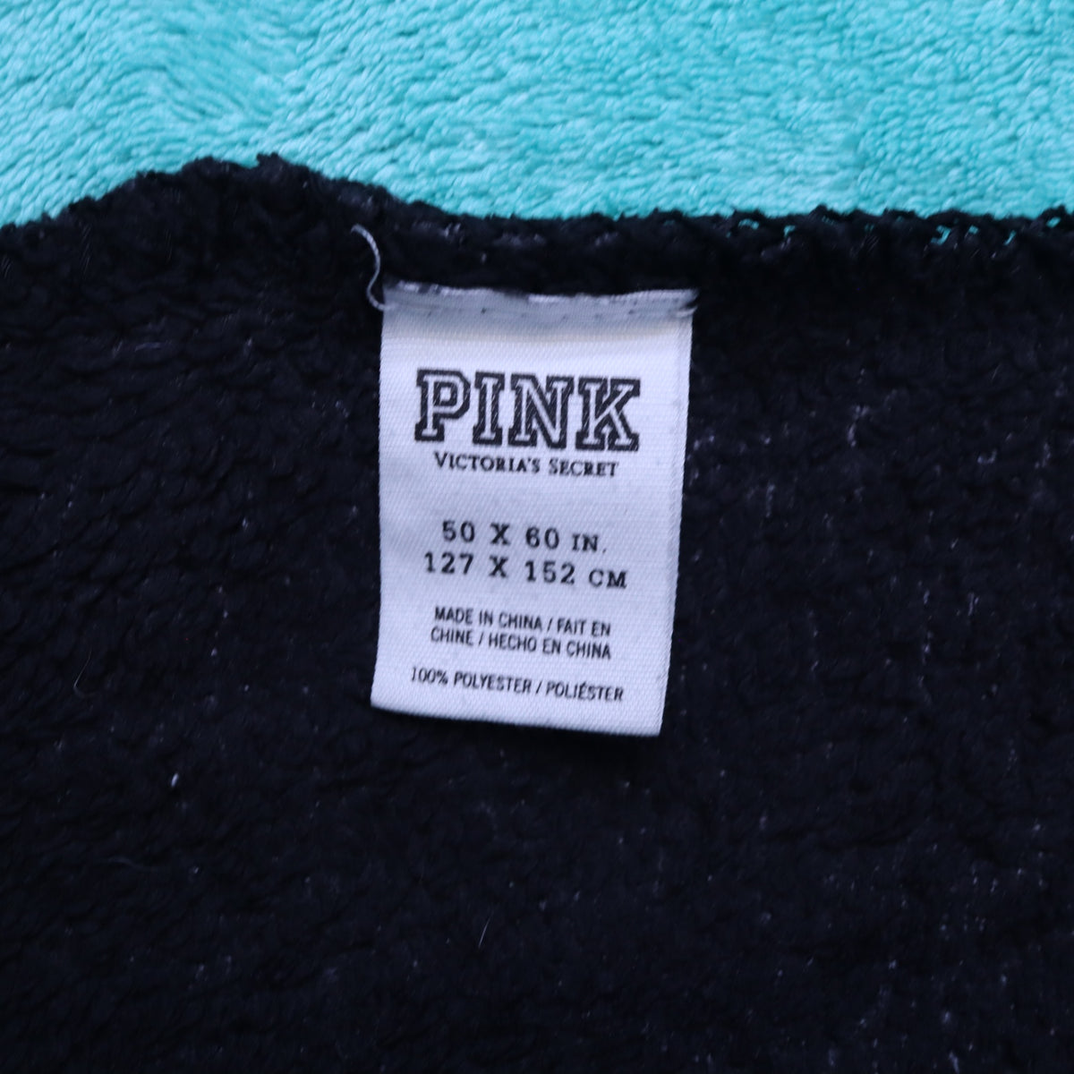 PINK Victoria's Secret 50x60 Plush Fleece Throw Blanket Aqua Mint Black White